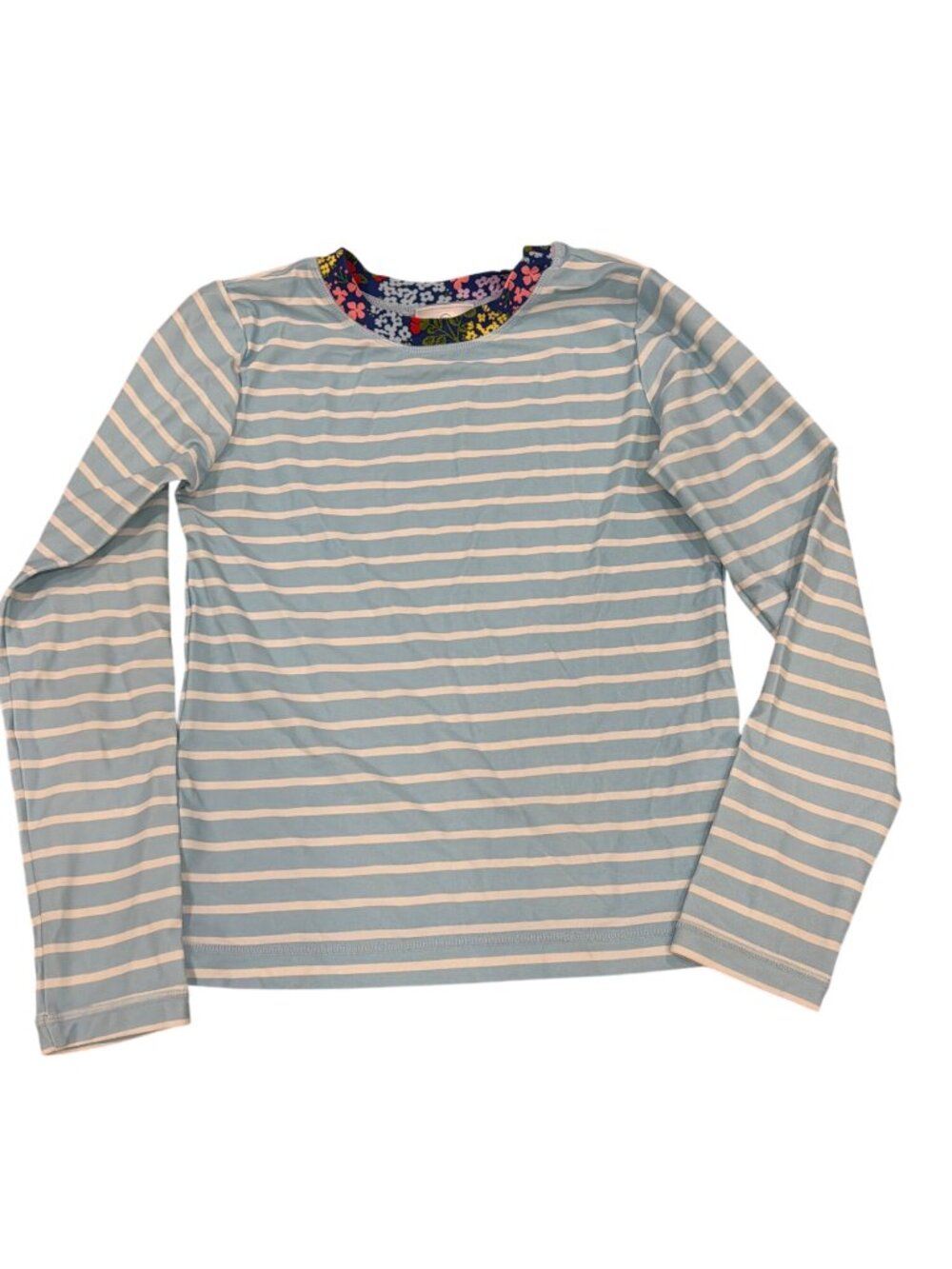 Hanna Andersson Girls Striped Long Sleeve Rashguard Size 150 Blue & White Cotton